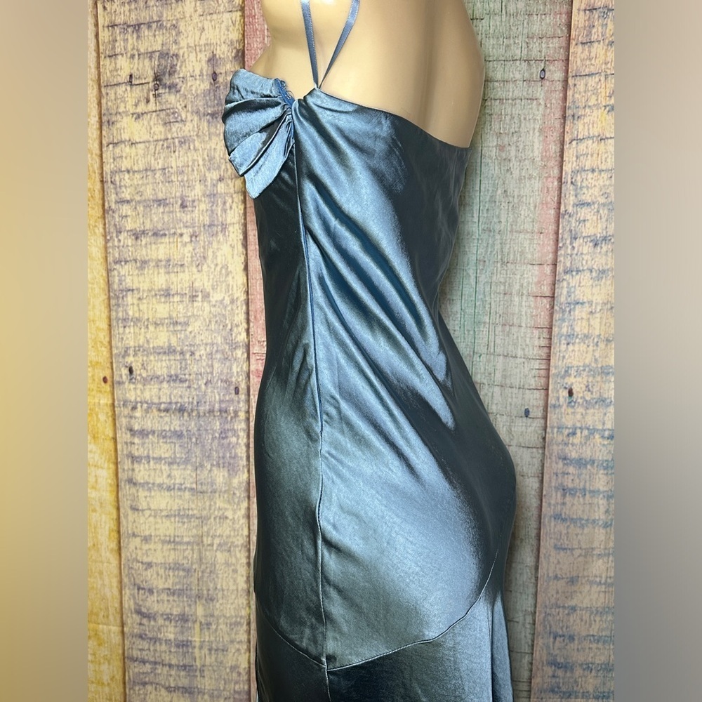 Satin One & Only Blue Women Tupe Top Sweetheart Slit Dress Size M Strapless Gown - Picture 8 of 11